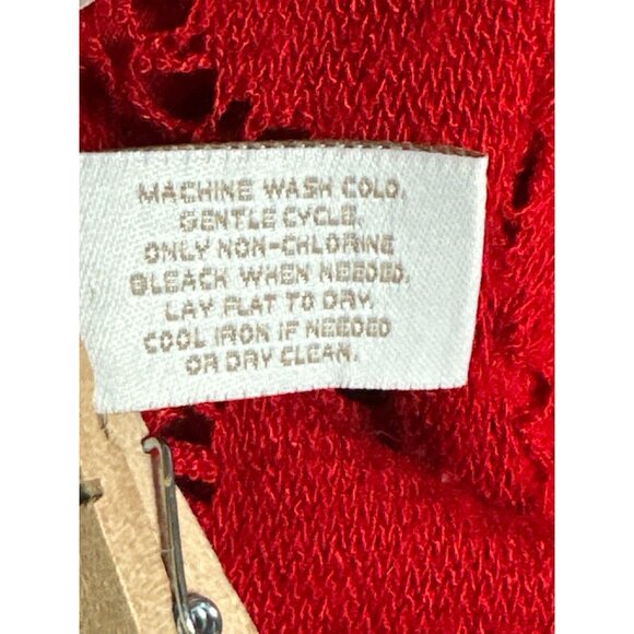 Chicos Size 0 Red Crochet Knit Cowl Neck Sweater Blouse Layered Fit Boho Core - Picture 9 of 12